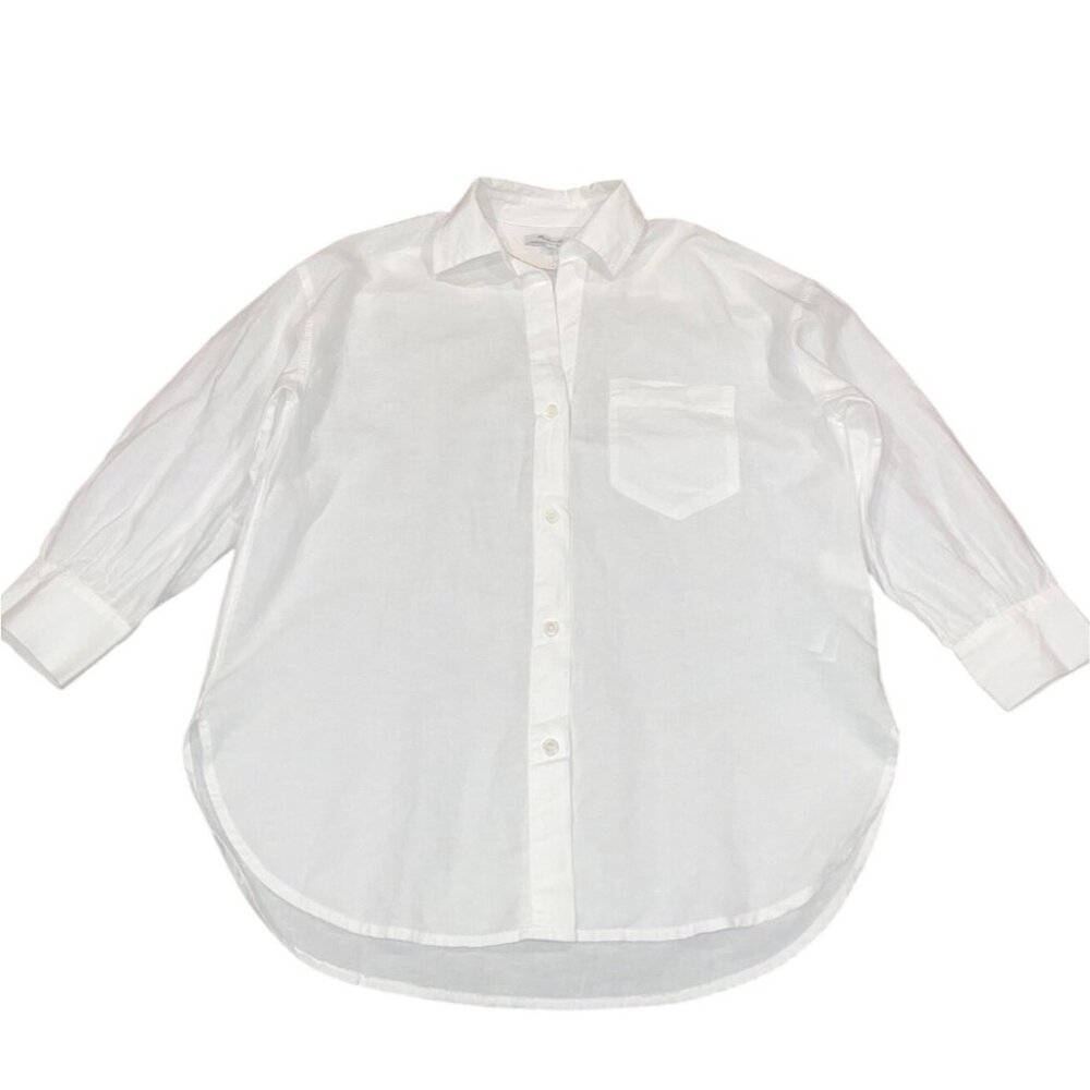 NWT Madewell Women's Sz S White Shirred Button-Up Shirt in Linen-Cotton NV186 - Picture 3 of 10